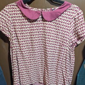 H&M Pink and Cream Short Sleeve Top with Peter Pan Collar